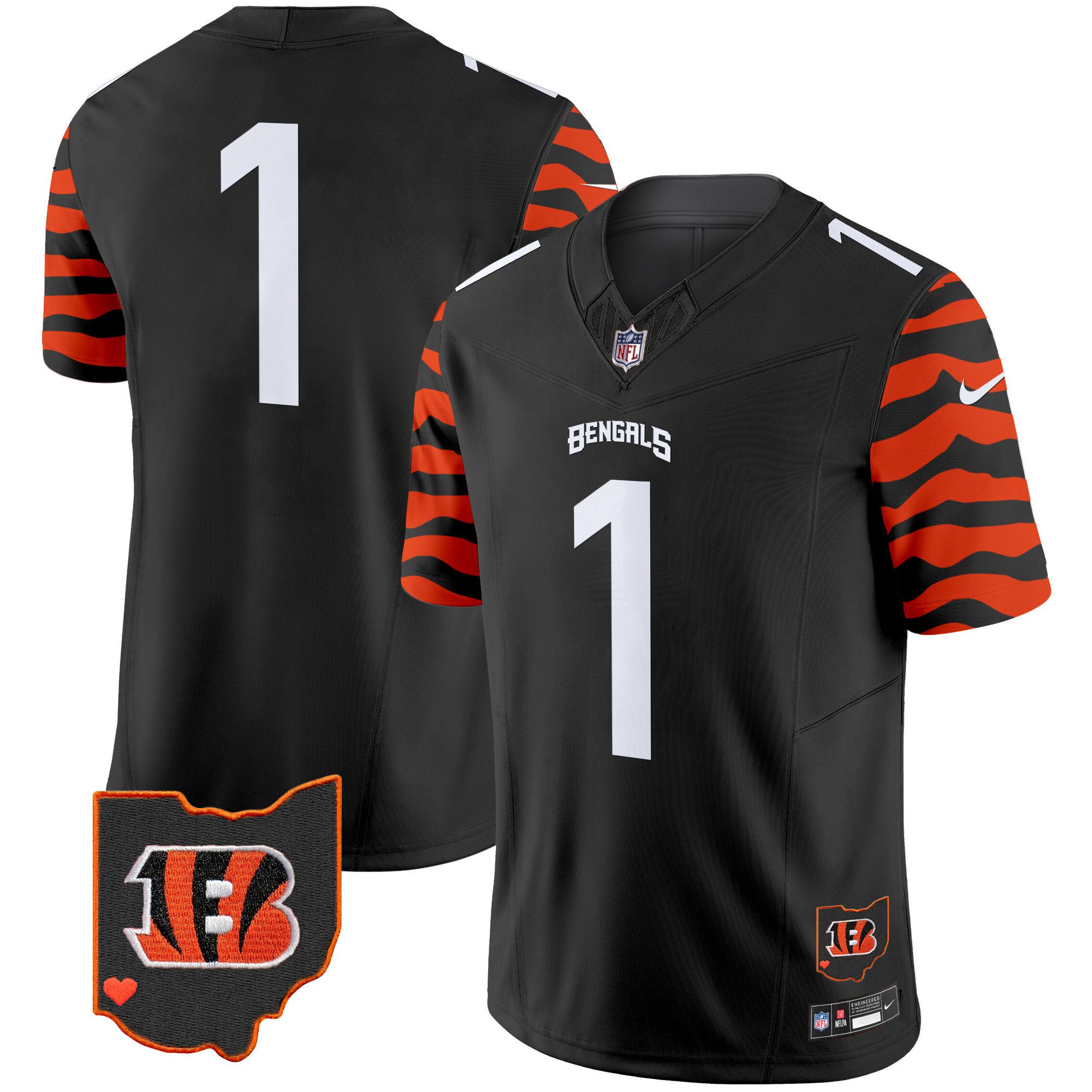 Men Cincinnati Bengals #1 Chase Black 2024 Nike Stripes Vapor Limited NFL Jersey style 1